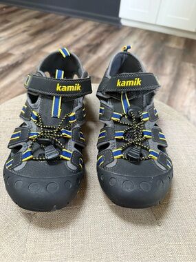 Kamik Black Sport Sandals with Yellow Accents